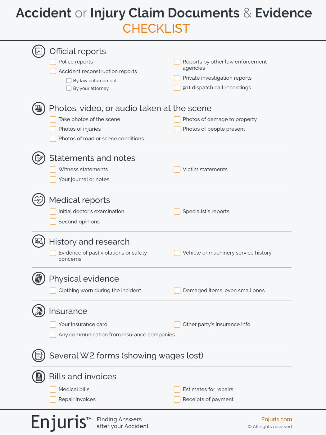 checklist possible accident claim docs evidence