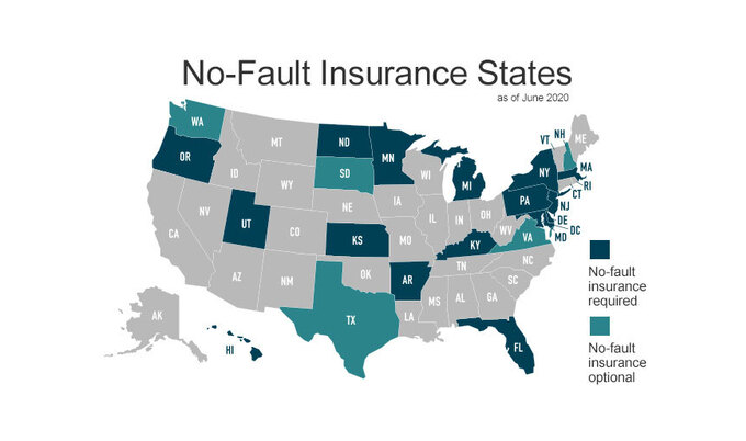 no fault insurance states map june 2020